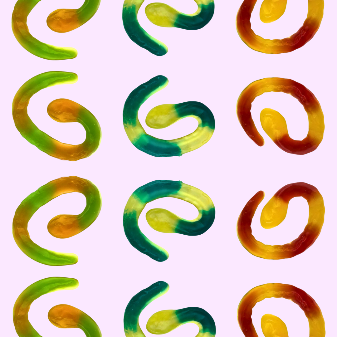 multi colored snake shaped gummy candies
