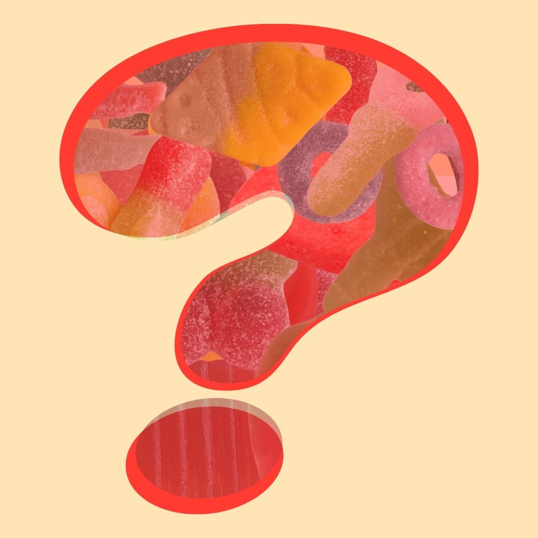 an image of a question mark filled with candy for lil sweet treat's surprise me subscription option