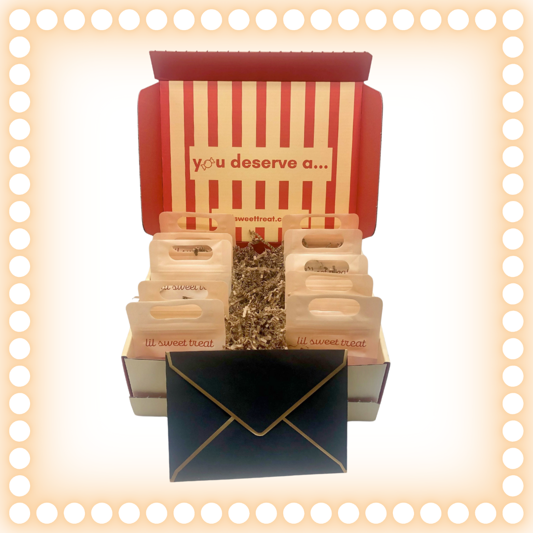 lil sweet treat's watch party snack box. perfect for sharing with friends during binge watching tv 