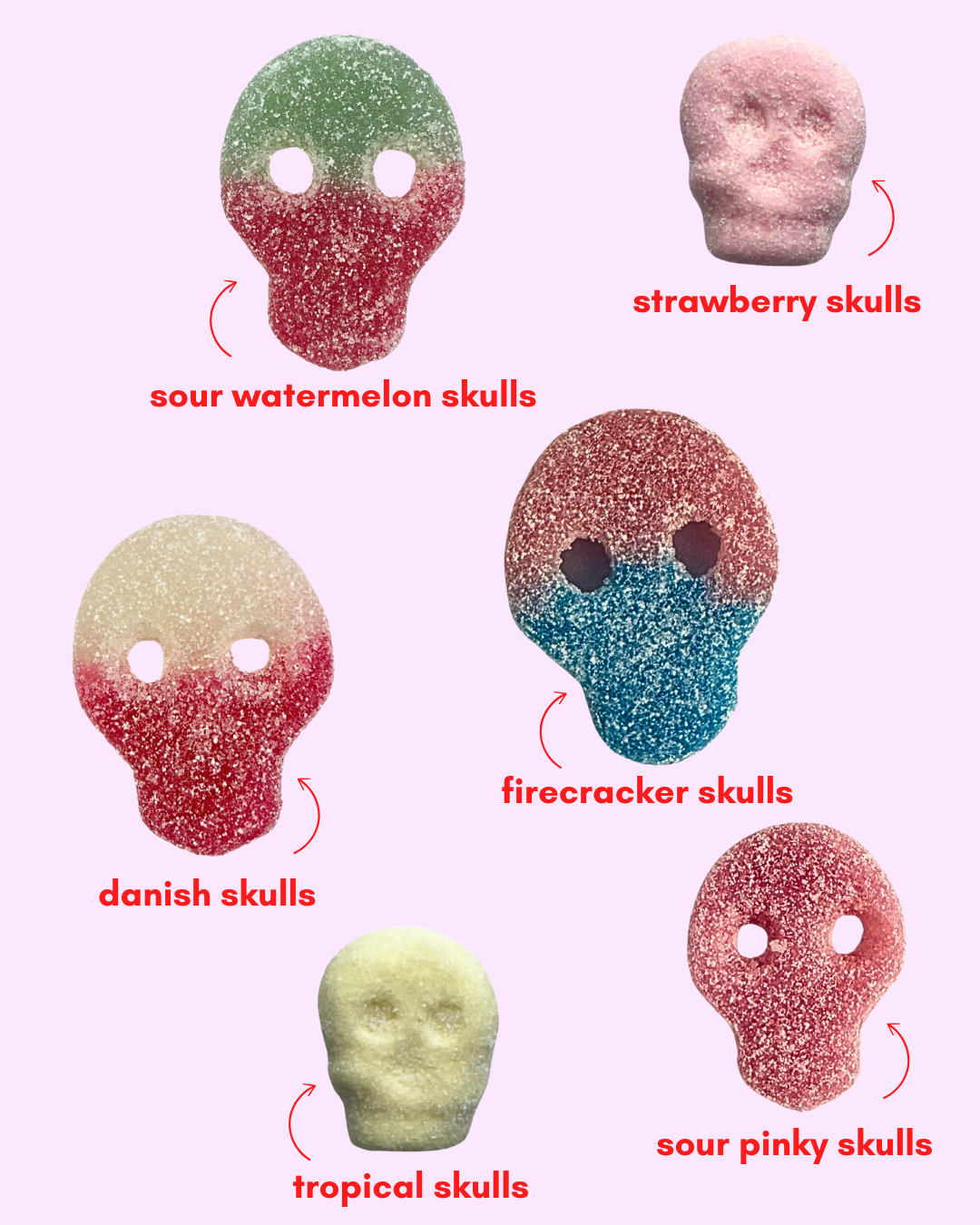 an image of gummy skulls in various colors and sizes as part of the bone appetit mix