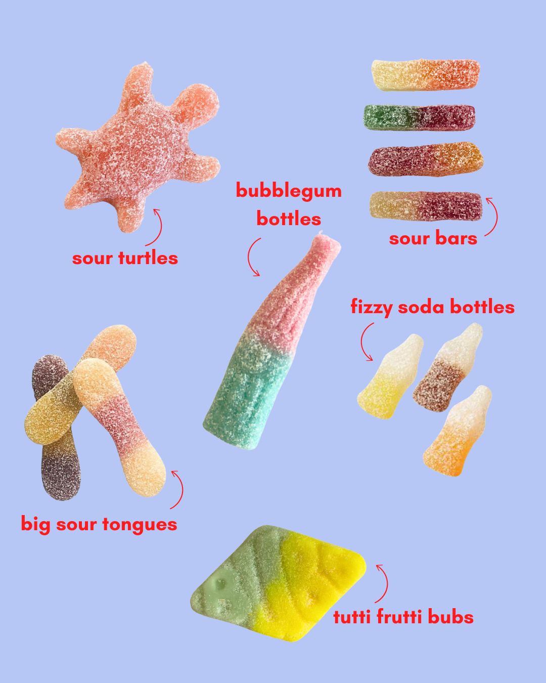 bubble trouble: sour gummy candy mix