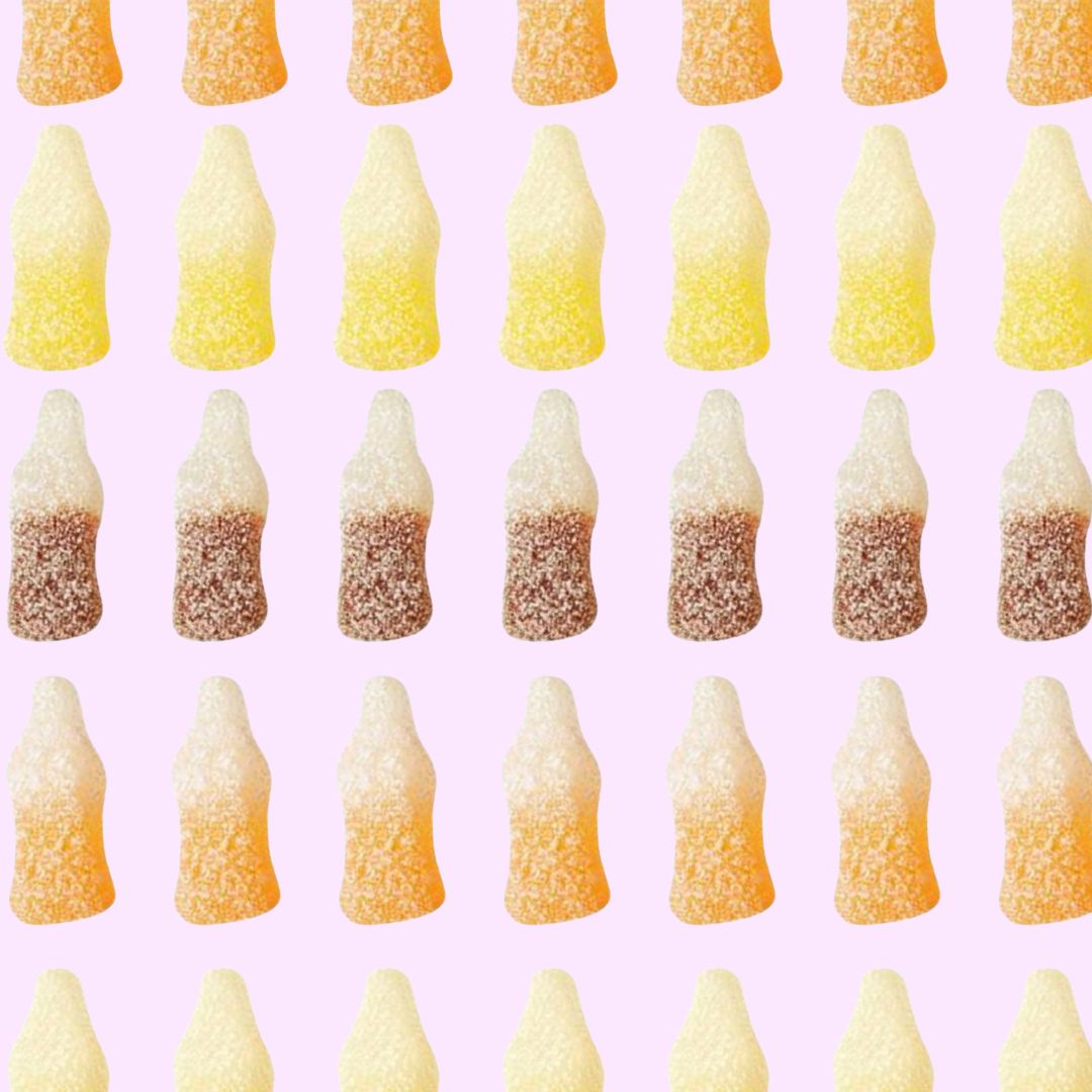 fizzy soda bottle gummy candies from Belgium