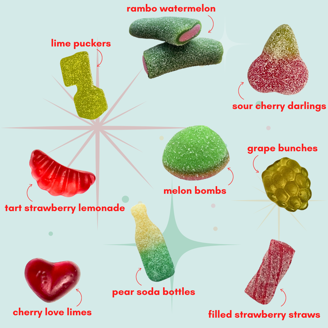 holly jolly mix: sweet + sour gummy candy mix (2lb)