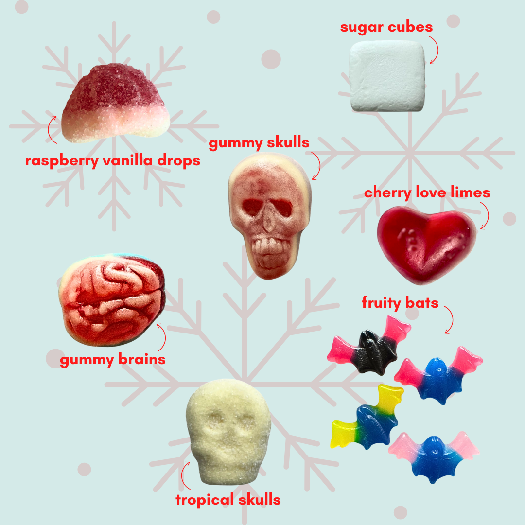 holly jolly nightmares: sweet + sour gummy candy mix (1lb)