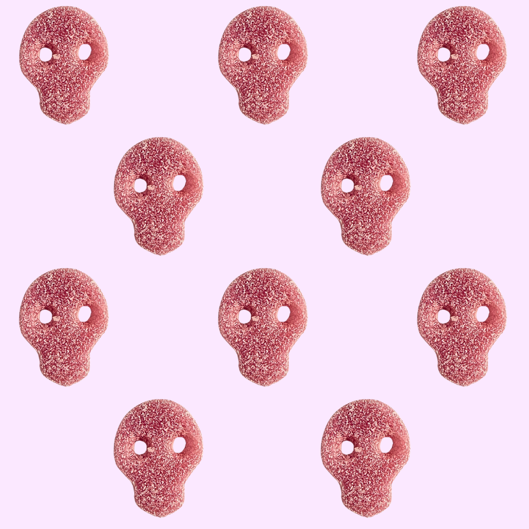 sour pink gummy skulls 