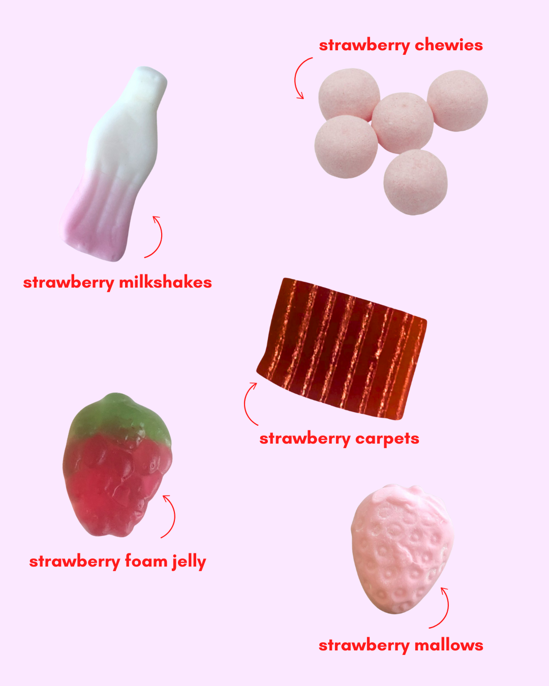 image of strawberry candies included in a strawberry lovers mix