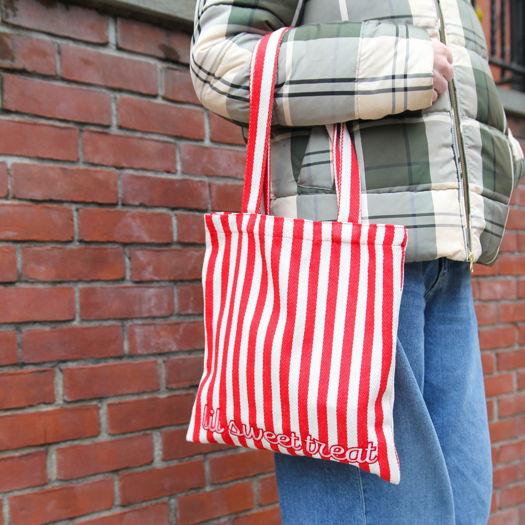 lil sweet treat striped tote bag