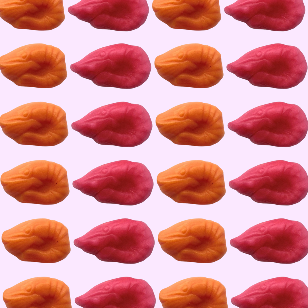 An image of shrimp shaped gummy candies