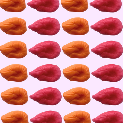 An image of shrimp shaped gummy candies